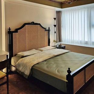 赫编本床法床式复古藤民宿酒店实双木1.8人床EKX现代编藤主卧床1.