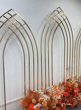 新款婚屏礼庆道具菱形风装色饰户外背景架几何金拱门花架HPU舞婚