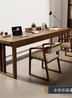 严美式客EET厅大长书窗桌家用实木办公桌工作台选法书桌学习靠长