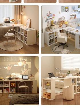 转角桌书桌卧室拐女工生电脑桌实木l型书桌UTE书柜一体角办公子作