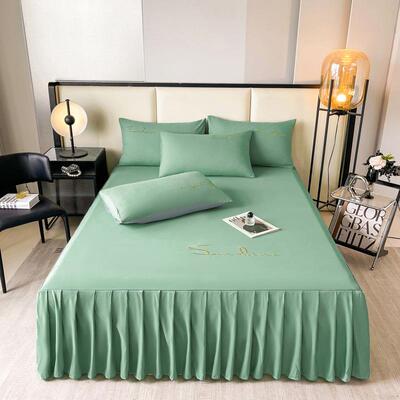 南通简纺家水QXN43340洗磨毛刺绣约床件裙枕套床上用品三套床裙单