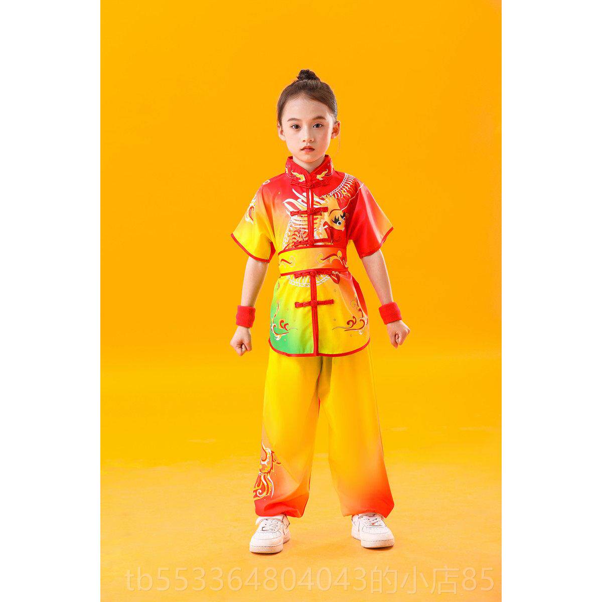 高档儿童武表演服装中国风舞龙打舞狮鼓服练男女童功术夫比赛练功