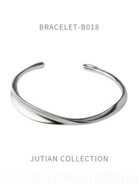 高档JUTIAN搭 众计感纯银手镯女 新款潮 小简约气设质百手环银饰