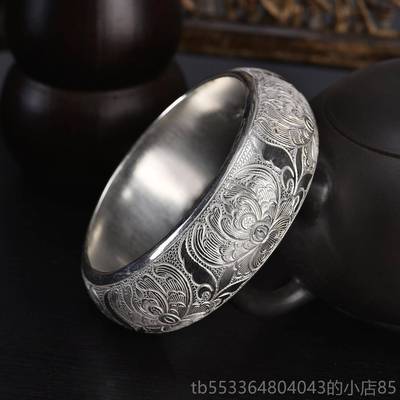 高档女银手镯宽面92025年新款宽版时尚99纯银年轻款手工个性定制