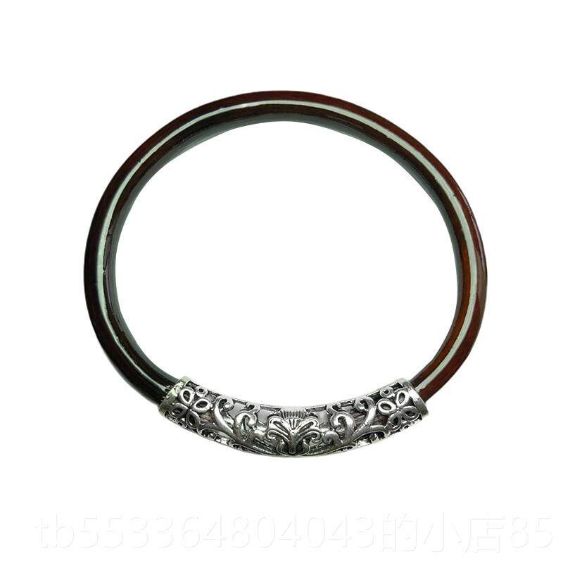 高档西藏天正品鸡血然吊藤镯女坠款男藏银铃铛镯手情侣民族风木质