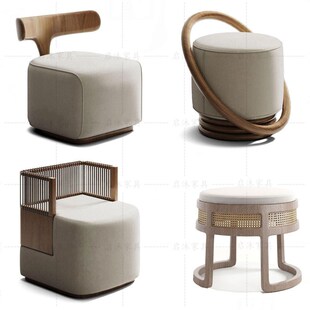 新中式实木圆凳北欧圆墩客厅沙发凳方形茶凳矮凳化妆梳妆凳换鞋凳