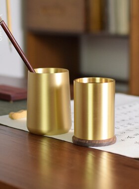 黄铜创意办公室笔筒简约金属文房用品毛笔文具收纳筒logo刻字
