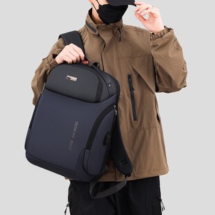 商务出差男士电脑包时尚纯色学生大容量书包简约休闲轻便旅行背包