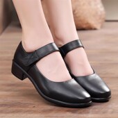 真皮鞋 牛皮 中年女鞋 粗跟工作跳舞鞋 配旗袍中老年妈妈中跟走秀单鞋