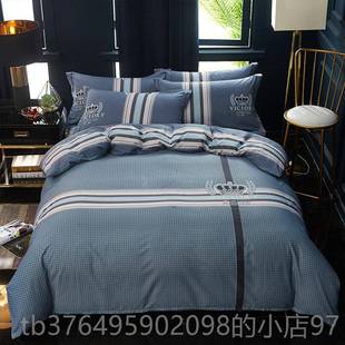 新款纯棉套被三件式男北欧1约.5米全棉四件套条纹床单1.8床笠简青