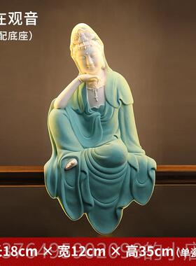 新款东方泥 陶瓷在观音像摆件 家居禅意客佛土厅办自公室茶室中式