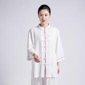 中太老年晨练功装 新款 极服女棉麻中国风太极拳表演练功套服夏短袖