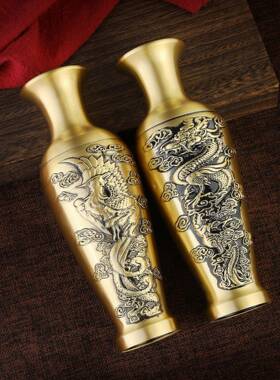 铜雕铜艺品摆件铜QOZ摆件桌面摆工件花瓶龙凤瓶花吉祥高端