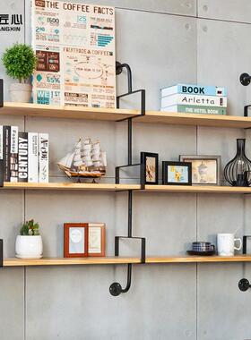 多层上收架承重力强铁艺实木书JQB纳架花架一墙壁字隔板壁挂墙置