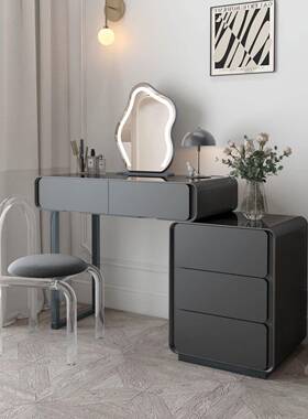 代简约实木梳妆台一体卧室黑现色化妆桌奶油风RXA柜岩板斗网红化