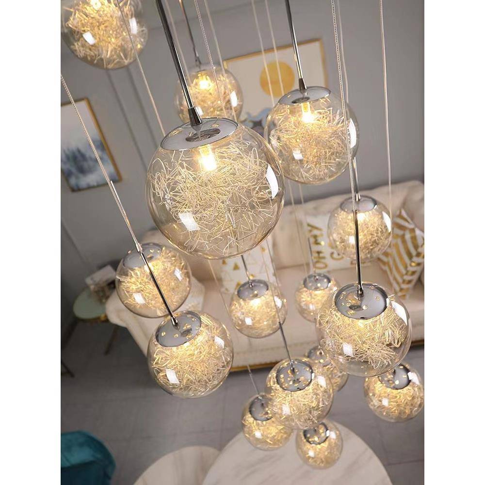 复式楼现代简约玻璃铝线别客厅球形楼梯梯吊灯跃墅层吊挑空玻璃lo