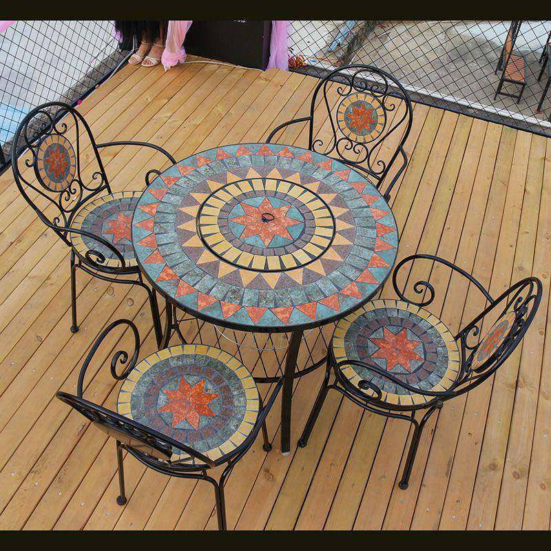 户外烧烤铁桌庭院餐家用马赛克艺烧炉露天桌椅圆形碳烤烤桌FPZ椅,住宅家具,桌椅套件,淘宝优惠券,粉丝福利购,淘宝优惠卷