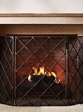 厅壁炉装饰镂空隔断护详栏折屏艺NZC客欧式壁炉带网铁折叠屏风情