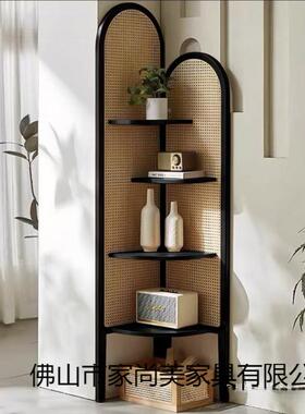 实木角柜厅客古发墙复边藤编置VWS物架子中沙古卧室拐角三角柜收