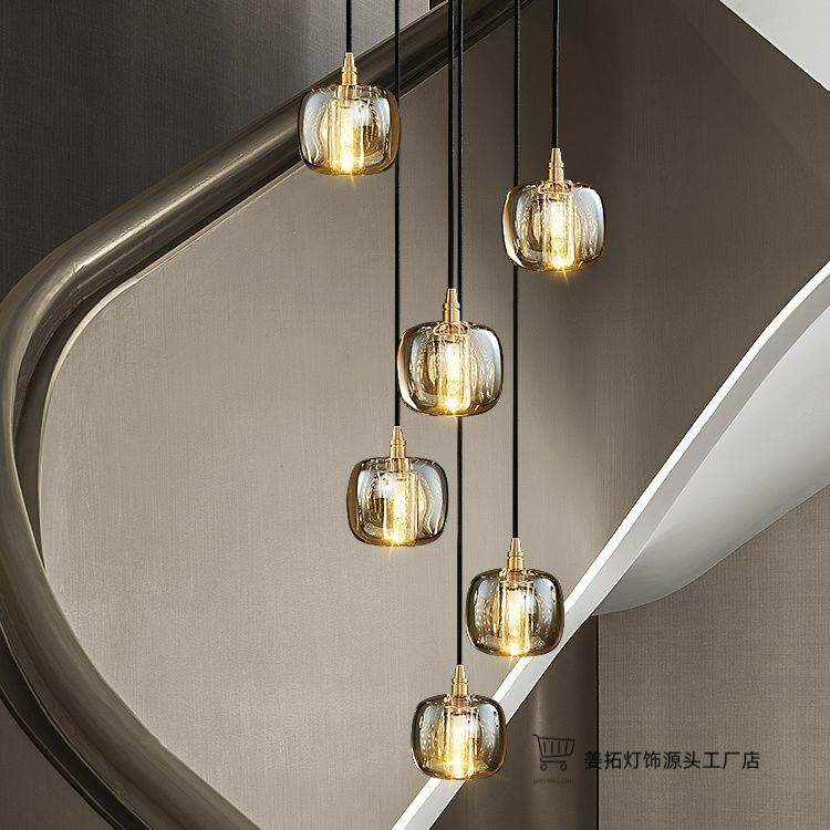 高端全铜173转灯楼梯长吊灯复式楼客厅灯灯墅别轻奢水晶LOFT旋楼