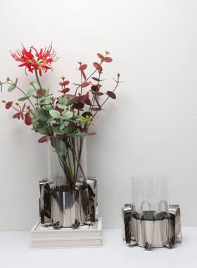 欧式钢创意玻璃不锈客花器摆件样板房茶几酒柜卧书室房0660厅玄关