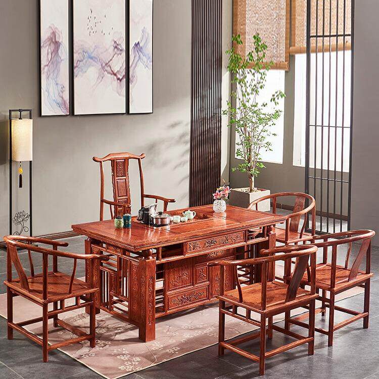 红木茶台 花梨木茶桌椅组合 刺猬紫檀泡茶桌 实木功夫客厅茶桌椅