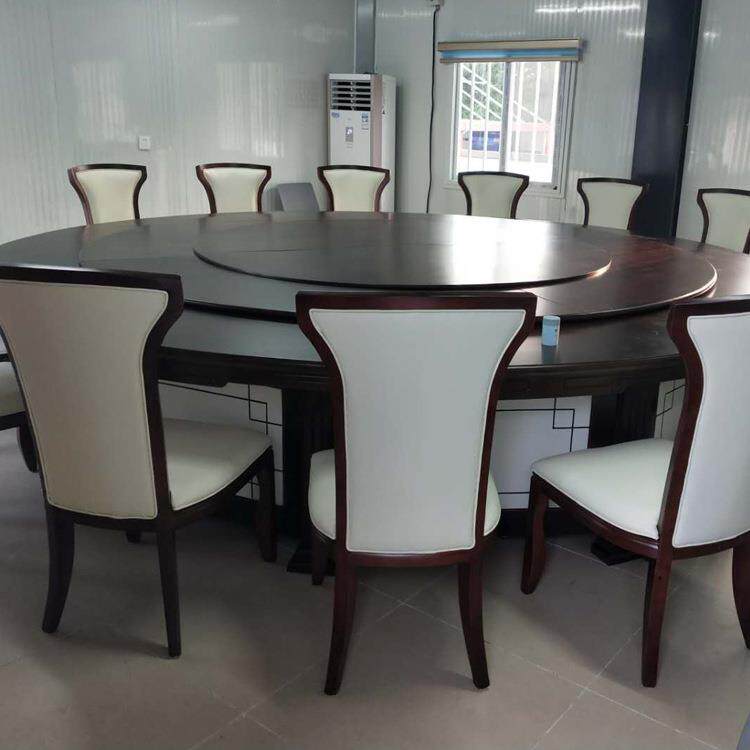 酒店餐桌大圆桌火锅桌带电磁炉转盘饭店包厢圆桌新中式餐桌椅