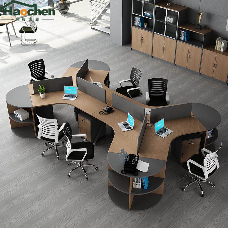 职员桌椅组合简约现代家具3/6人位屏风半圆工作台弧形员工办公桌