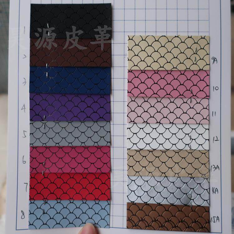 七彩鱼鳞贝壳蛇纹pu皮革水刺底包装收纳盒相册封面人造仿皮面料