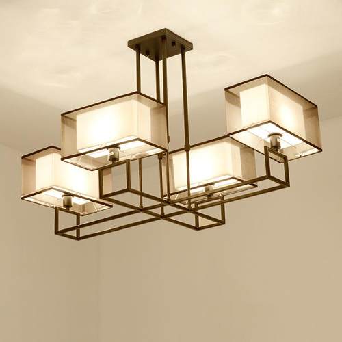 新中式吊灯客厅灯书房卧室LED灯饰餐厅长方形吸顶灯铁艺中式灯具