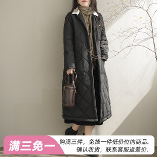 洋气女装 新款 夹棉时尚 女士上衣宽松复古黑色中长款 棉袄 棉服女冬装