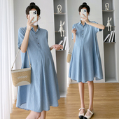 夏装 遮肚显瘦a字裙宽松中长款 短袖 大码 连衣裙 上衣2023新款 孕妇装