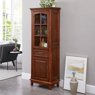 美式全实木酒柜单门靠墙柜客厅柜子简约玻璃门立柜电视边柜餐边柜