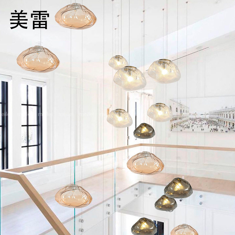 简约创意北欧云朵现代艺术餐厅服装店展厅复式楼梯玻璃装饰吊灯