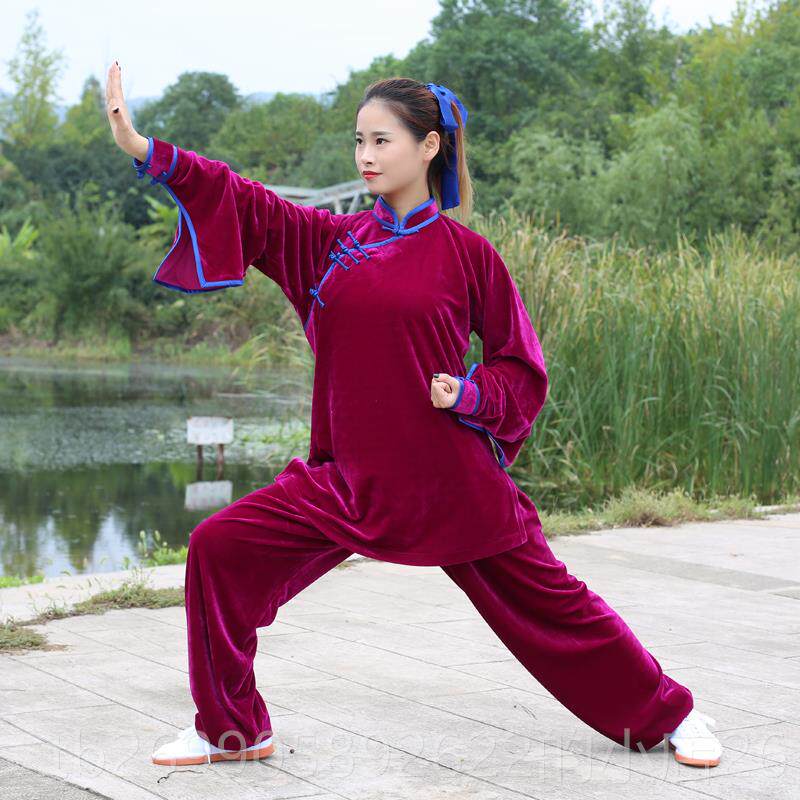 正品绒斜襟收腰加长秋冬加厚表金丝太极服功武术服中老年演比赛练