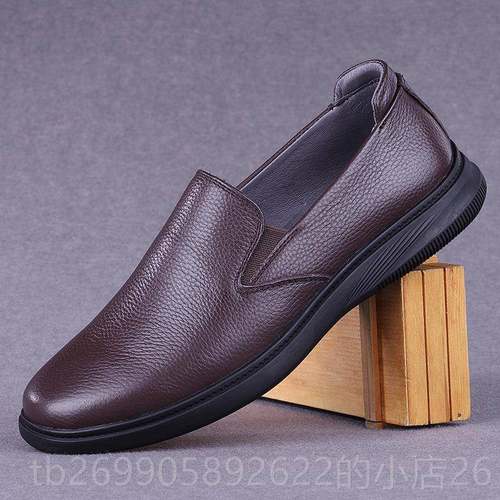 正品外贸男鞋真皮一脚蹬人春秋透气软底软面头层懒皮牛鞋套脚休闲
