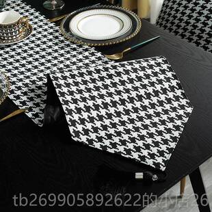 正品 现代轻奢桌北欧餐布饰布茶几中间茶台桌布艺长条 黑白旗简约装