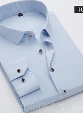 正品春夏薄色长袖衬衫男青年商务职工装修身纯黄色衬业衣款工作服