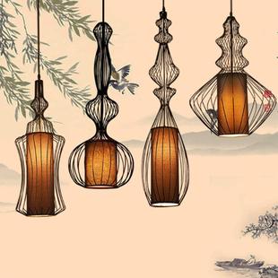 现代新中式 客厅书房卧室房间吊灯具咖啡馆餐厅酒吧台铁艺鸟笼吊灯