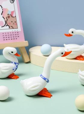 新款白色天鹅手作玻璃小摆件桌面摆件创意家居可爱动物装饰工艺品