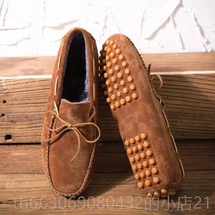 新款 休闲皮底鞋 男豆豆鞋 百搭个性 潮流软懒人 真皮韩版 高档2205春季