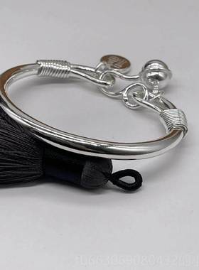 高档纯银手工银手999花足定制实心圆条开镯口马银蹄形白银雪银镯