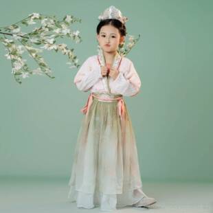 新款春和景明蹈服女童舞汉服篓花道具儿童桃古竹风表演服古典舞演