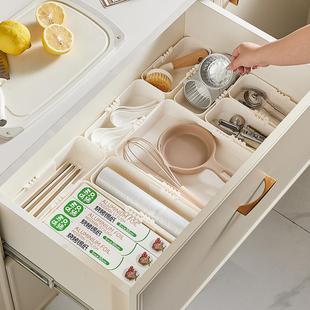 可伸缩分隔收纳盒窄长型家用厨房餐具杂物抽屉收纳盒多功能储物盒