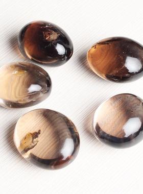 安居天然茶水晶原石把件水晶把件手把玩椭圆形