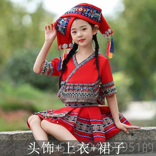 新款广西三月族三壮服头饰少儿服少数女民装族男童童苗瑶族舞蹈演