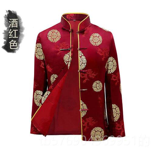 新款中老年唐装男女情侣喜庆长袖外装过寿婚服庆司仪汉演出服装上