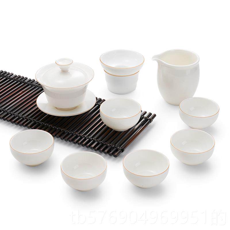新款唐羊脂玉白汉瓷具套装陶瓷手盖工家用碗茶杯整茶套功夫茶具10