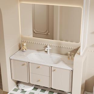 奶油风法式 台浴室瓷柜组洗合陶645一体盆手脸盆柜卫生间洗漱现代
