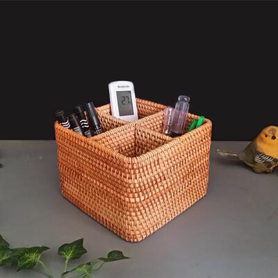 华飞越南藤编纳盒收茶几面储4512物盒摇控器手机桌收纳盒筐4512